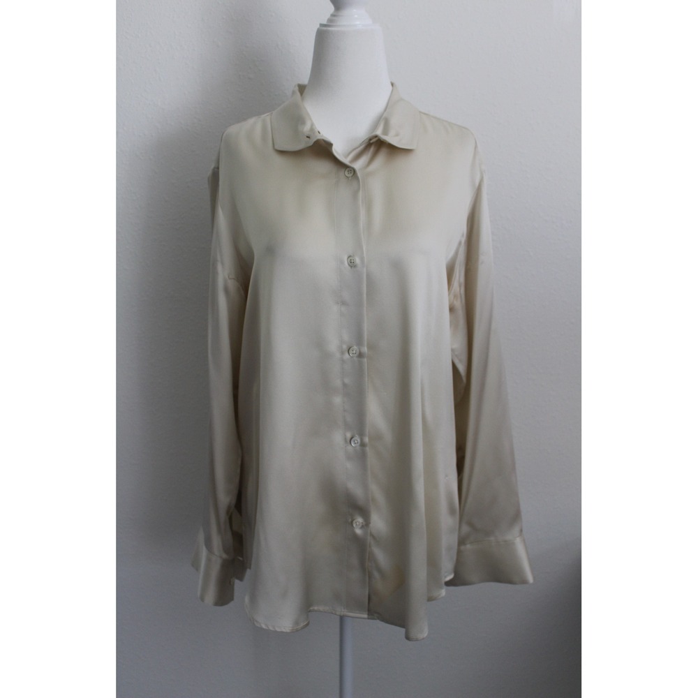 Kal Rieman Women's 100% Silk Button Down Blouse Champagne Cream Size 12